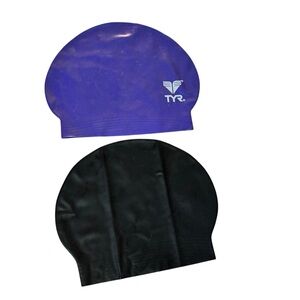 Pair of *Latex* Kids Purple and Black Swim Caps